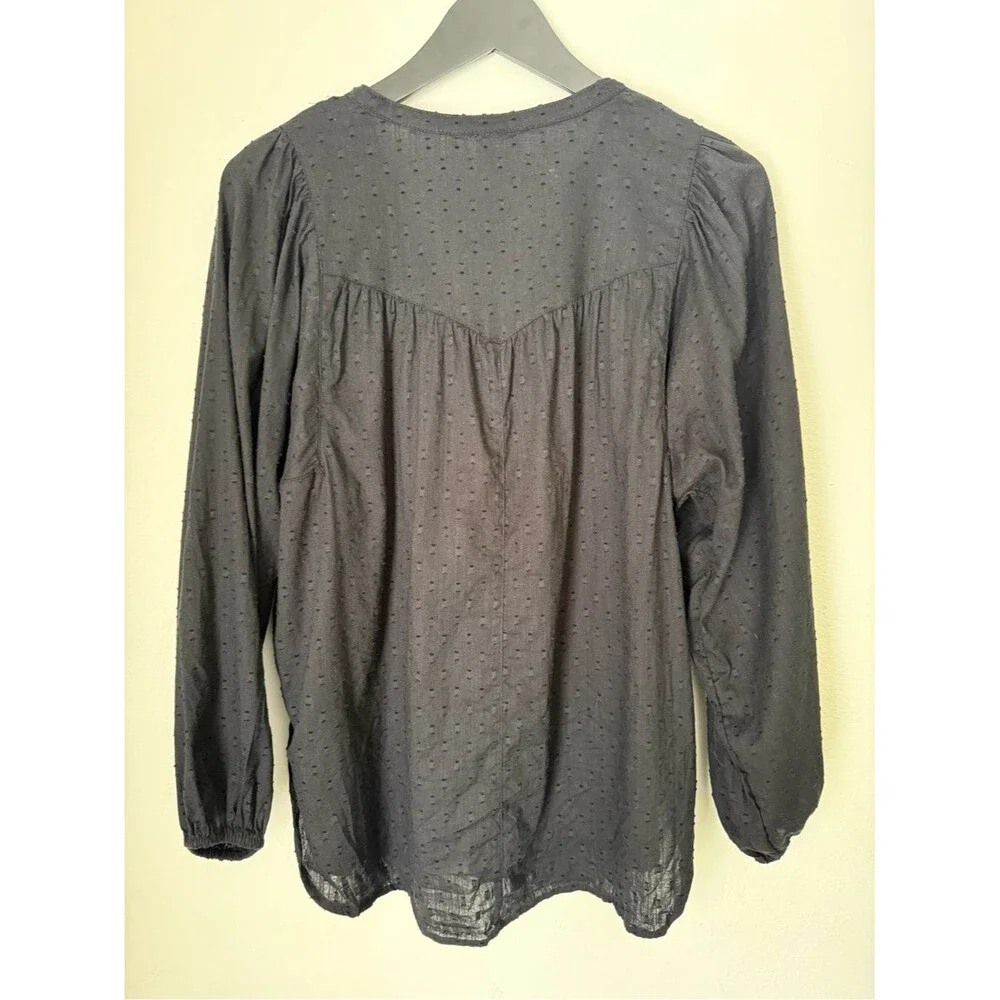 Old Navy Black Clip Dot Poet Tunic Blouse Pleated Puff Long Sleeve Top Medium